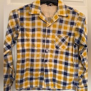 Vintage Sanforized KMart lightweight flannel Butter Yellow & Blue ButtonUp Shirt